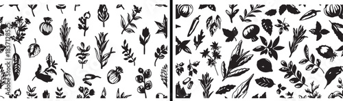 botanical leaf clipart, floral foliage illustration, hand drawn leaves art, plant branch sketches, nature botanical elements, black white leaf clipart, printable foliage designs, greenery illustration