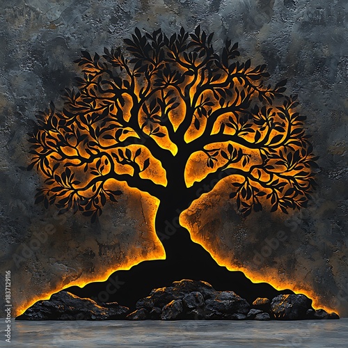 Glowing tree silhouette high resolution picture