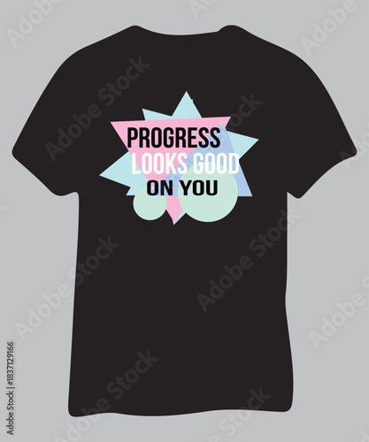 Black t shirt with progress not perfection on you graphic