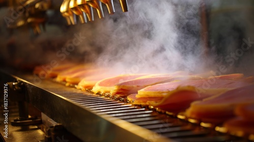 A conveyor belt with hot steam coming out of it