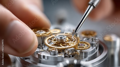A person is working on a clock with a small tool