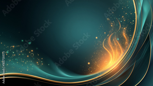 Abstract wave design with glowing elements on dark background  