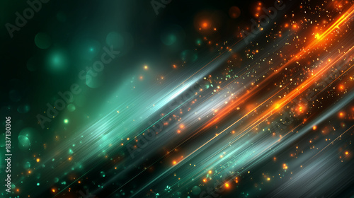 Abstract digital art with colorful light streaks and sparkles  