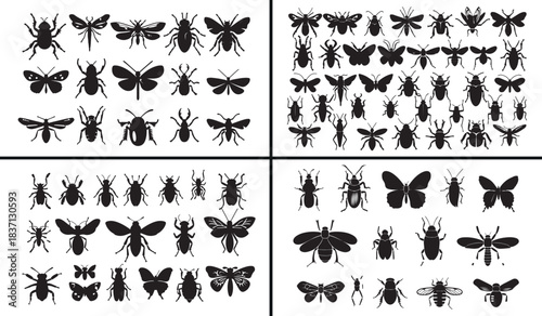 Insect Vector Icons, Bug Silhouette Illustration, Beetle and Fly Design, Nature Wildlife Clipart, Creepy Crawling Artwork, Entomology Study Vector, Small Creature Graphic, Natural Bug Symbol, Wild Ani