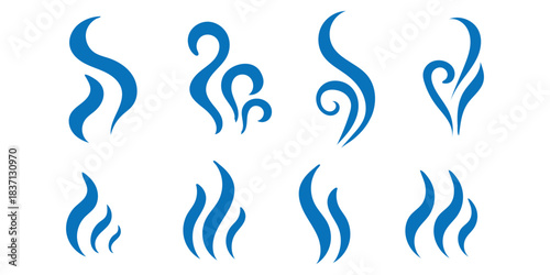 Smoke steam icon set vector hot aroma heat design