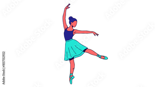 Graceful Ballerina in a Turquoise Tutu Performing a Ballet Pose on a Black Background with Vibrant Color Accents