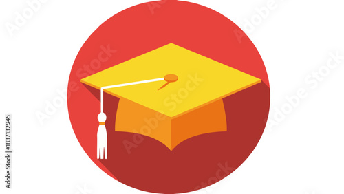 Graduation Cap Icon With Tassel on a Red Circle Background Vector Art