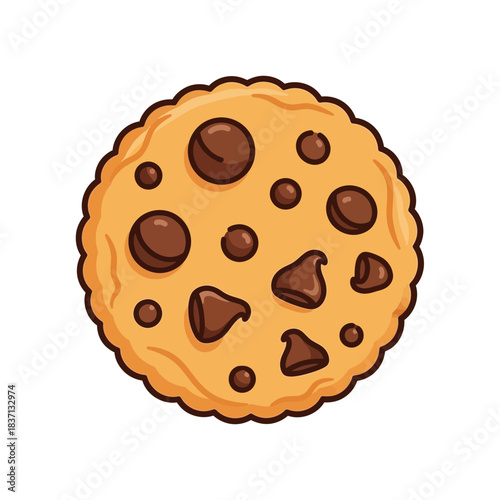 A delicious chocolate chip cookie with a golden brown crust and scattered chocolate chips, isolated on white background