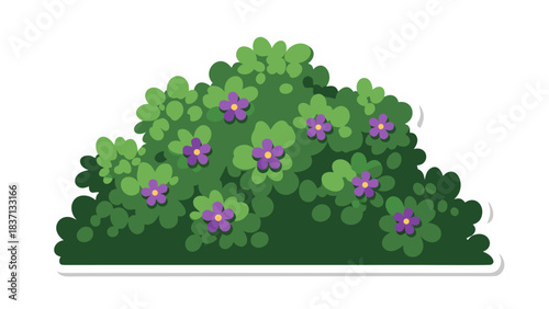 Green Bush With Small Purple Flowers Detailed Foliage And Clear Background Nature Element