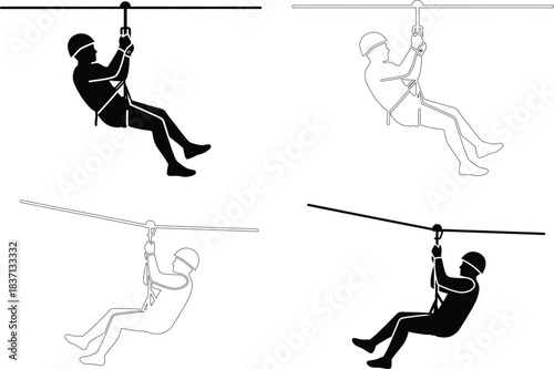 Zipline Adventure Sport Vector Icons – Extreme Activity and Outdoor Fun Symbols
