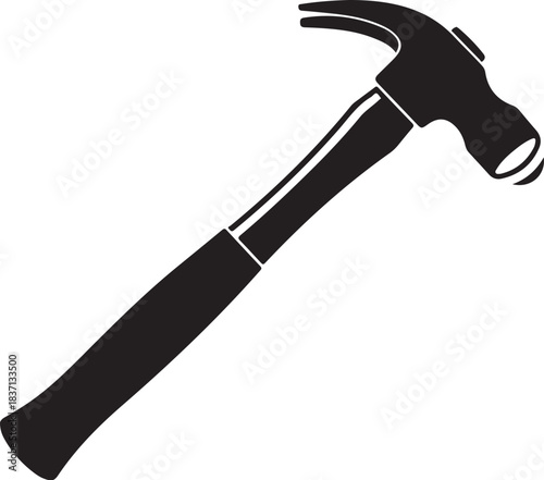 Black silhouette of a claw hammer on a white background Keywords: hammer, tool, construction