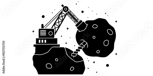 Asteroid Resource Mining Drill Vector Silhouette