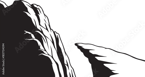 Silhouette of a rocky cliff edge gap mountain