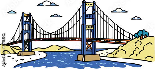 Golden Gate Bridge Vector Illustration Landscape View