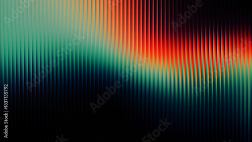 Vibrant orange teal white psychedelic grainy gradient glass lines effect black background futuristic cool glow soft waves animation Vertical Lines Ribbed Texture Gradient Lighting Modern