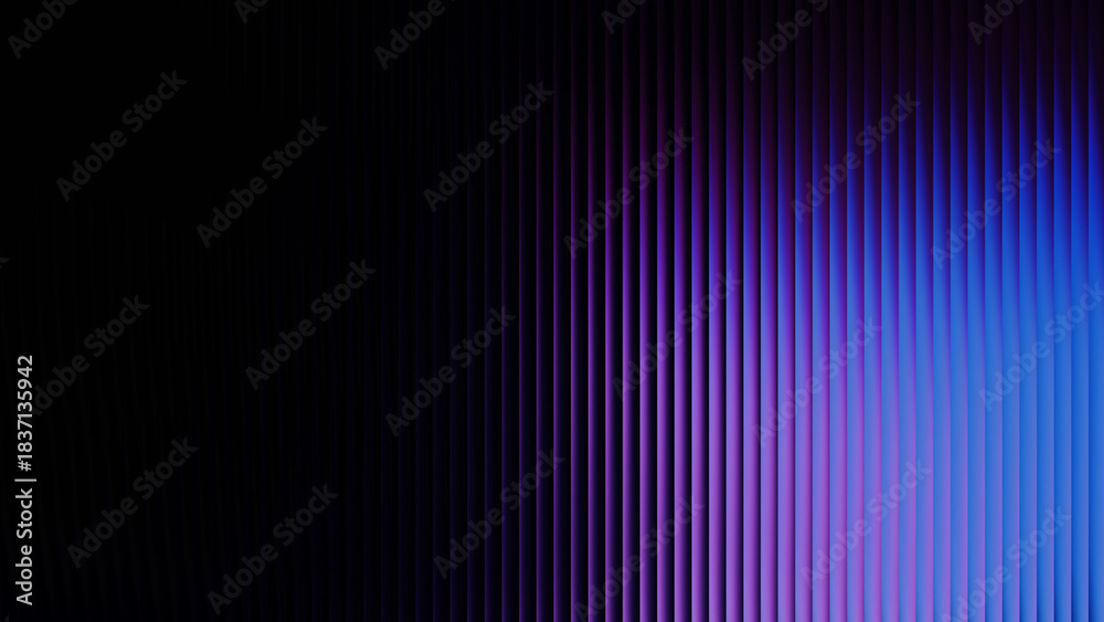 Fototapeta premium Purple gradient glass lines effect black background futuristic cool glow soft waves animation Vertical Lines Ribbed Texture Gradient Lighting Modern