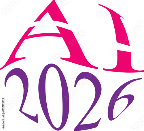 Ai 2026 text logo in pink and purple on a black background