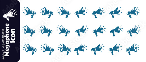 Assortment of teal megaphone vector icons with sound waves for effective announcements and public alerts