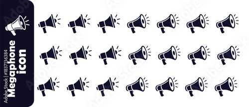 Group of black megaphone vector icons displaying various sound waves for important announcements and alerts