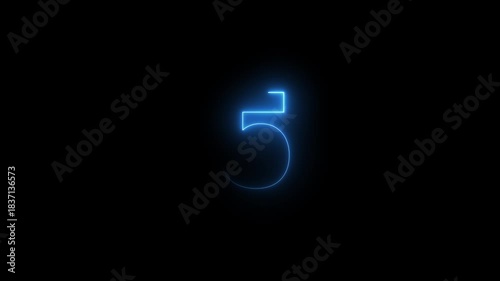 5 to 1 second modern digital countdown timer neon light style on black background	