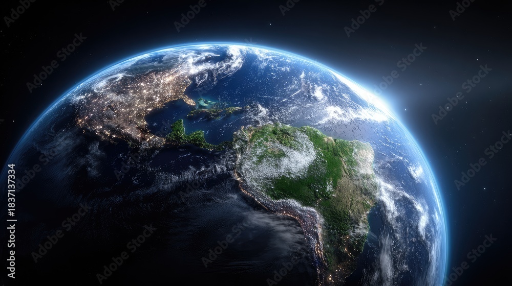 Fototapeta premium Planet Earth from space showing North and South America.
