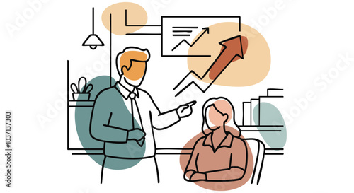 Manager Giving Feedback to Employee Working at Desk Vector