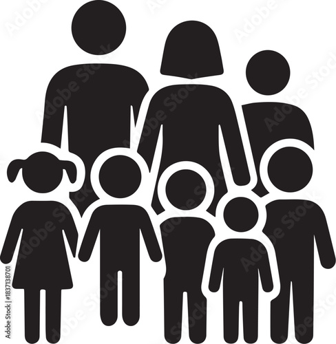 Large Family Silhouette Icon.