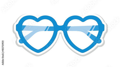Heart Shaped Blue Eyeglasses With Clear Lenses and White Outline Against A Black Background