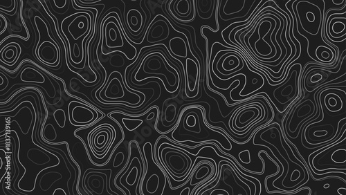 White topographic line on black background. Design illustration for wall art, fabric, packaging, web, banner, wallpaper.