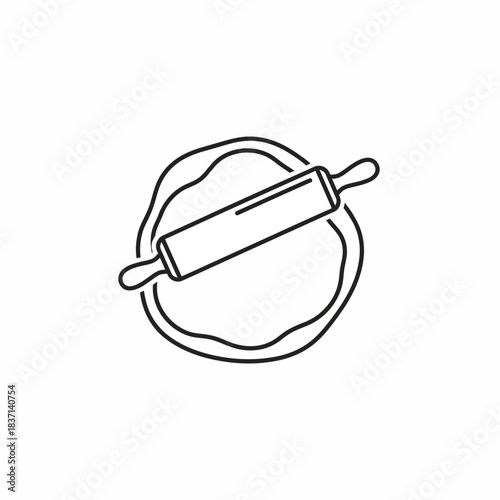 A rolling pin atop flattened dough, an icon for baking and food preparation