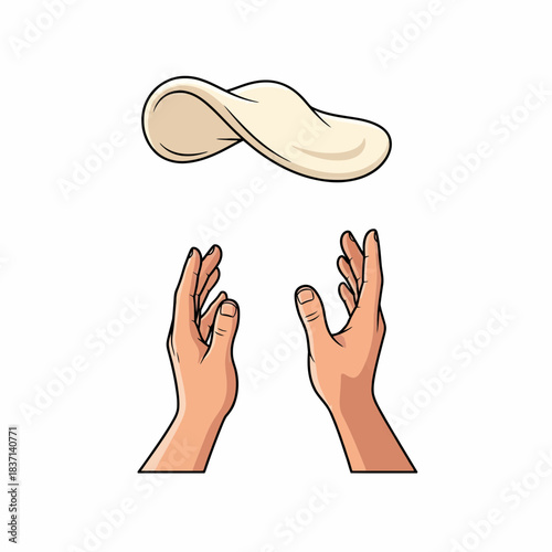 Hands tossing pizza dough mid-air for delicious preparation