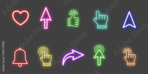 Neon Social Media Icons Set Glowing Colorful UI Buttons Stock Vector