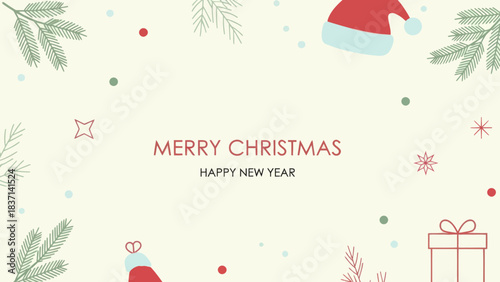 Festive Christmas Greeting Card with Holiday Symbols and Seasonal Elements