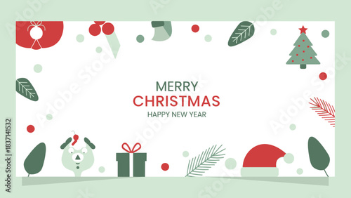 Festive Christmas and New Year Greeting with Holiday Decorations and Symbols