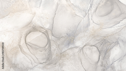 White and grey color Alcohol ink abstract art. Cloud Dancer color trend.