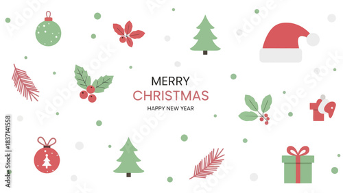 Festive Christmas Greetings Web Banner with Holiday Decorations and Gifts