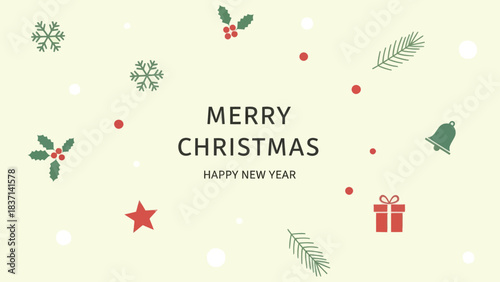 Minimalist Holiday Greeting Card with Christmas Symbols and Festive Text