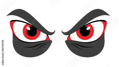 Intense Fiery Red Eyes Glaring with Angry Eyebrows Against Black Background Vector Illustration Abstract Design