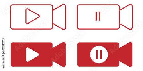 Flat vector illustration, media icons, video symbols, play button, pause icon, camera graphic, film reel, clapperboard icon, video player, streaming design