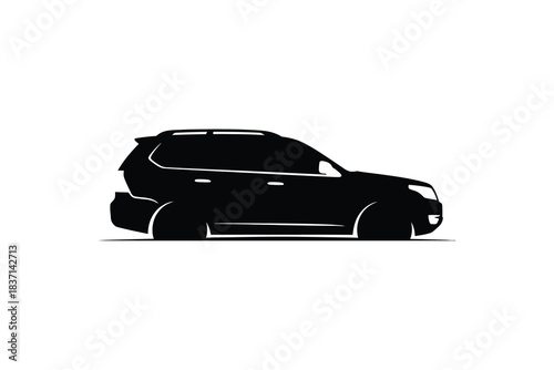 A minimalist black and white vector design of a modern suv car silhouette