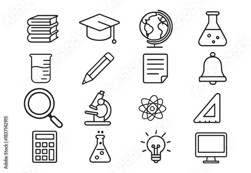 Basic outline education and science icons for learning concepts
