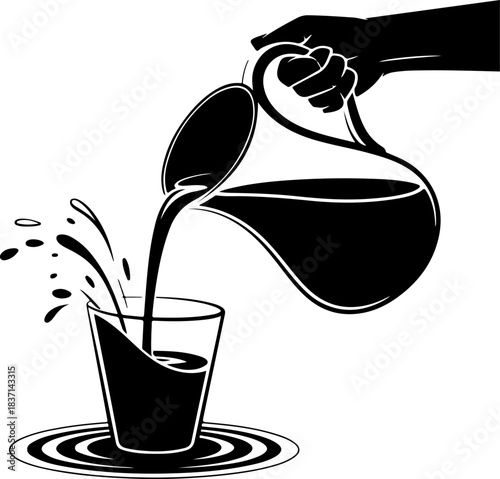 pitcher pouring liquid silhouette vector illustration