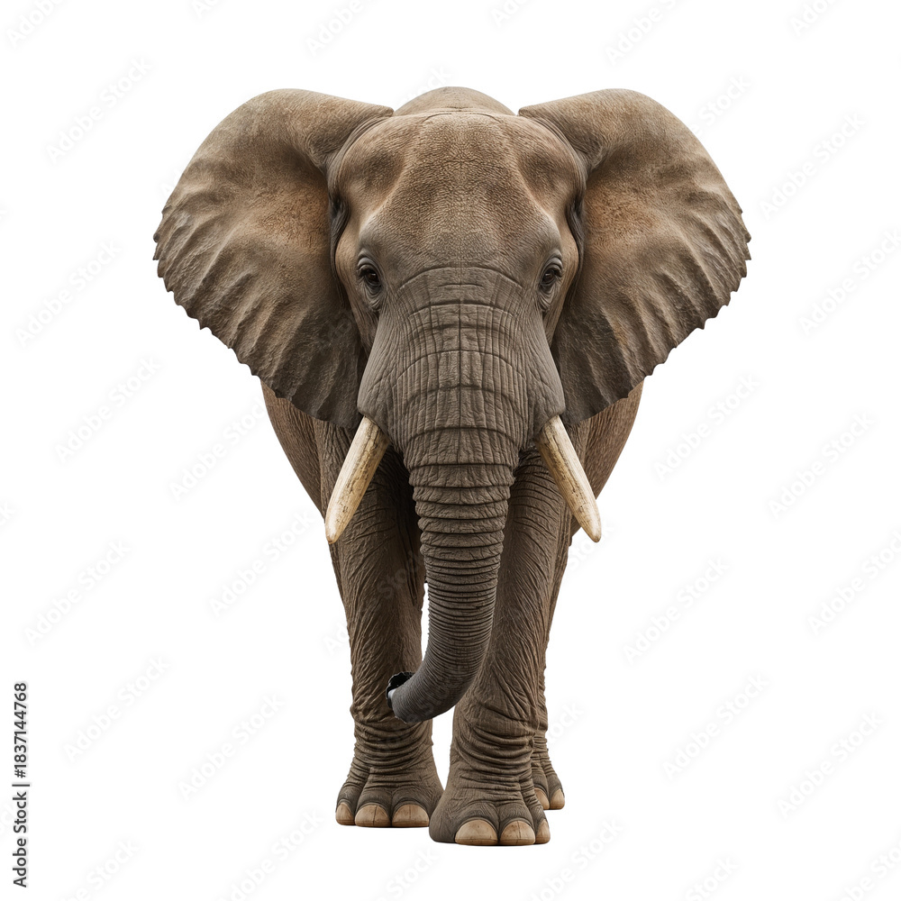 Obraz premium Majestic african elephant portrait on black backdrop showcasing its powerful presence