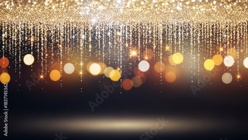 Golden Glittering Lights and Bokeh Background for Festive Celebrations.