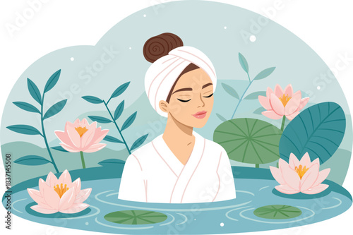 Beauty salon and spa doodle set. Skin care and natural treatment, natural cosmetics concept, time for yourself. Spa with aroma oil, nail file, sleep mask and other care items.	