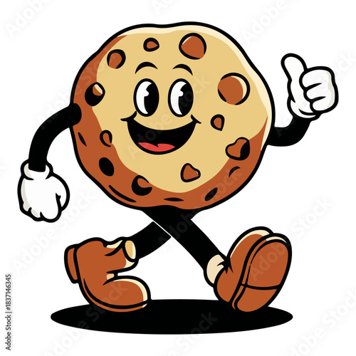 Cute Cookie Mascot Vector Illustration of Chocolate Chip Biscuit Character Giving Thumbs Up Fun Dessert Snack Icon Isolated on White Background.