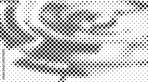 Abstract pattern of varying sized black dots on a white background creating a dynamic gradient