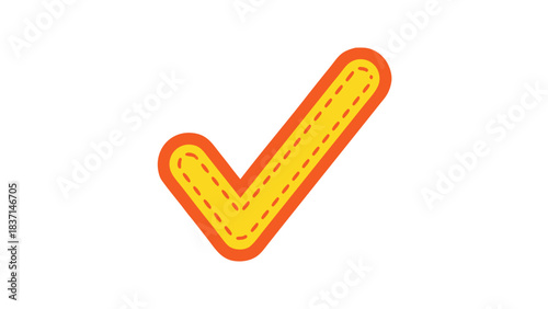 Orange and Yellow Check Mark Symbol on Black Background with Stitched Border Isolated Clipping Path