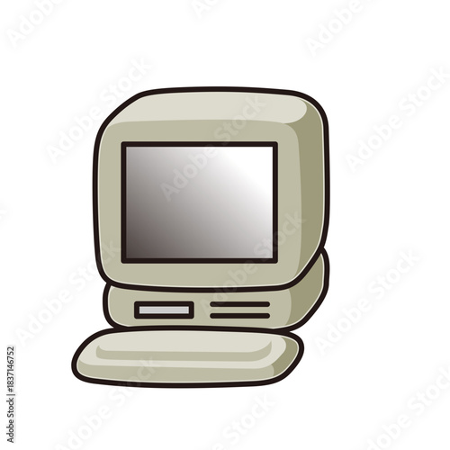 Illustration of an old desktop computer with a monitor and keyboard, representing vintage technology.