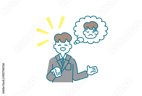 無理に明るく話をしている男の人のイラスト